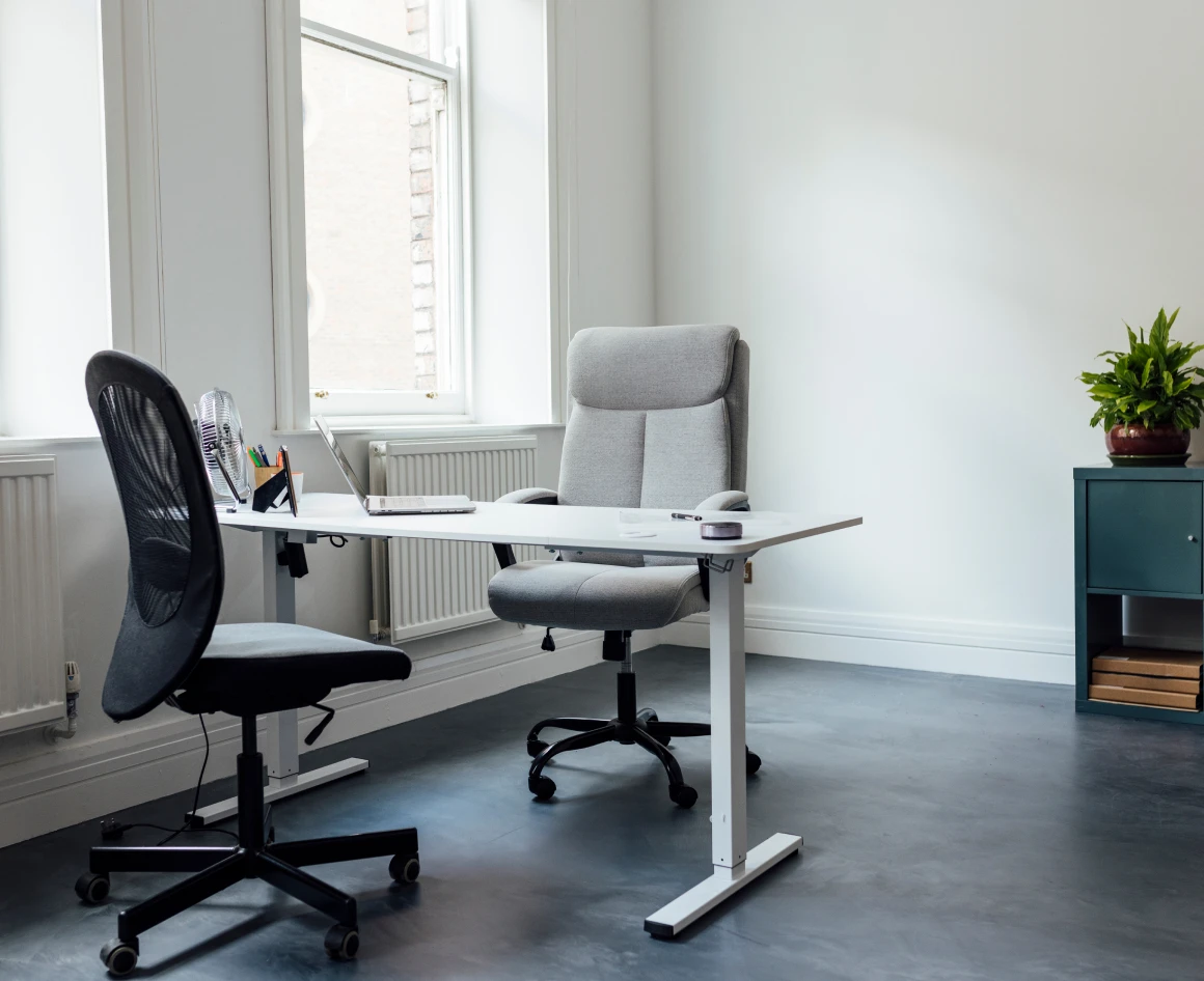 Minimalist workspace with window view