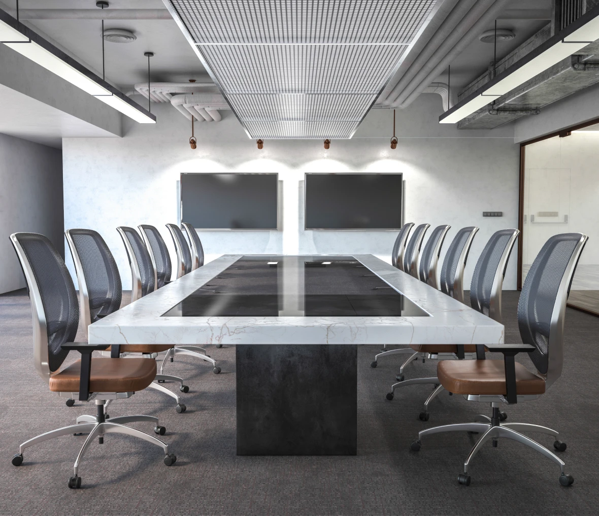 Minimalist boardroom with marble table