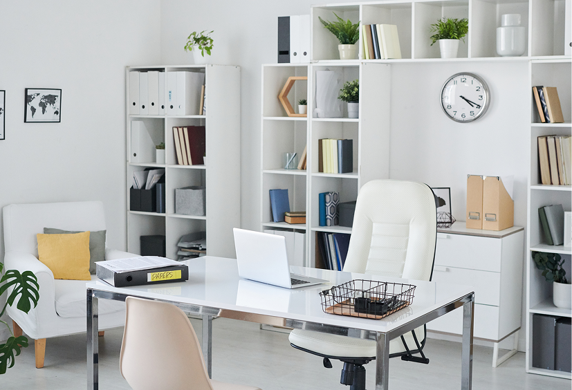 Clean office interior with desk and chair